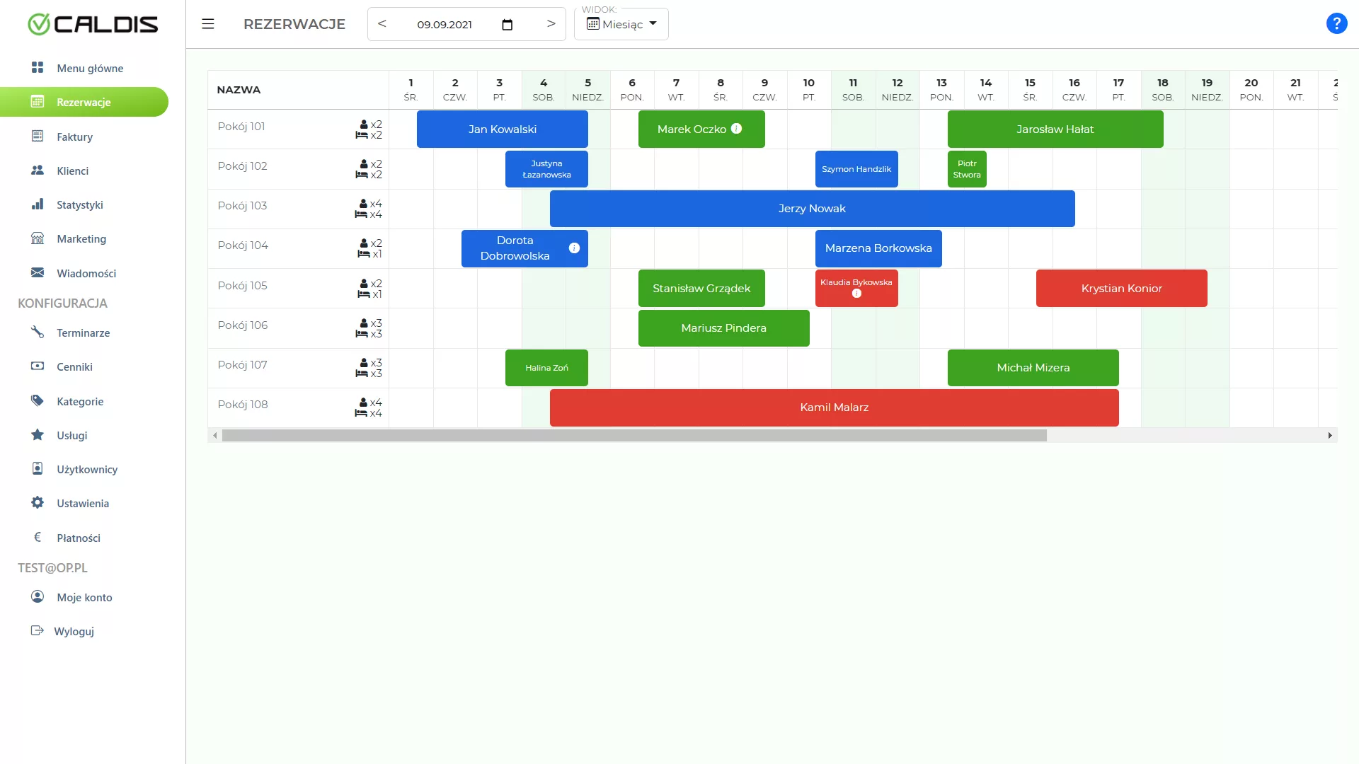 Kalendarz rezerwacji z aplikacji CALDIS